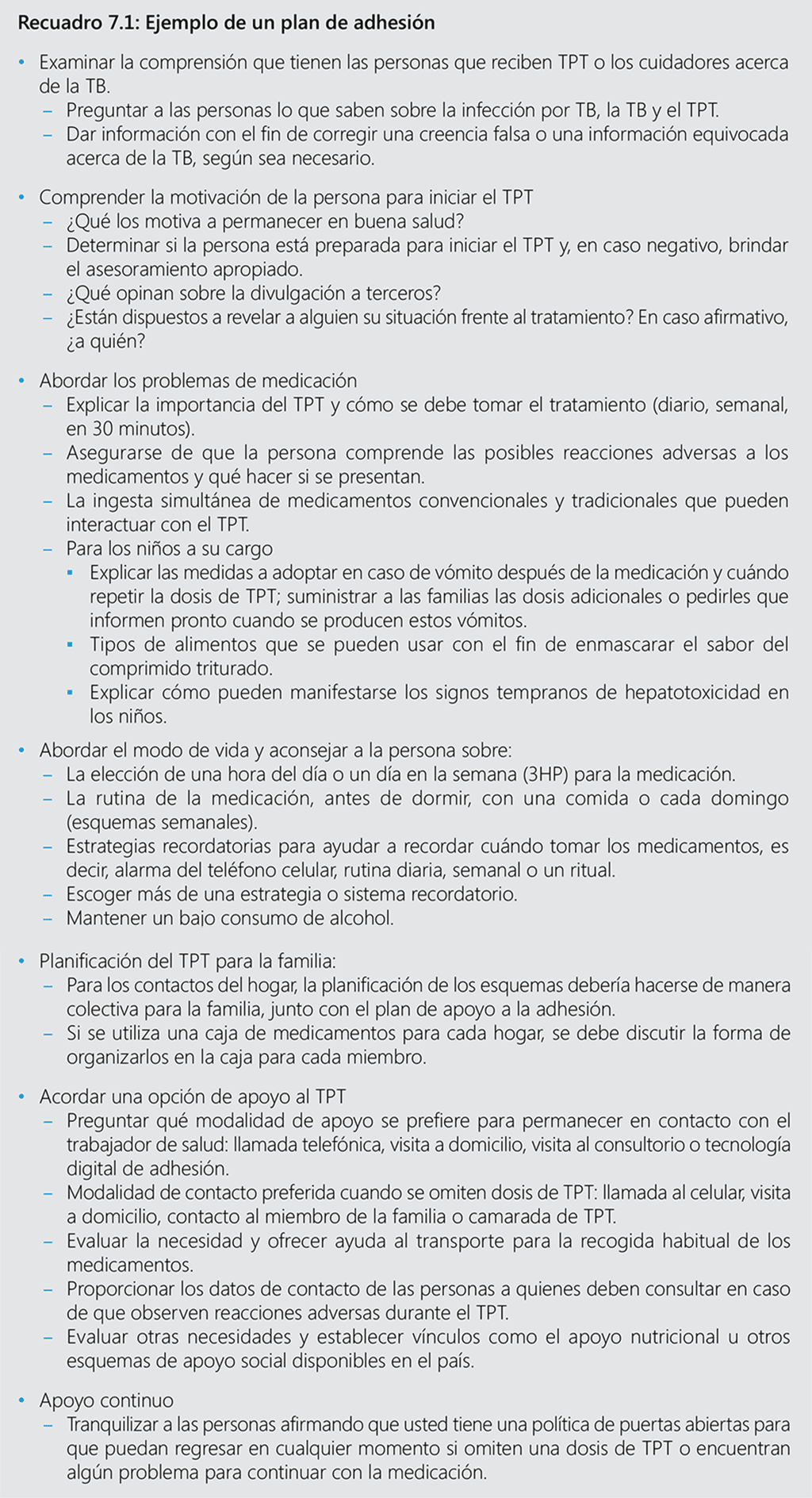  Example of an adherence plan