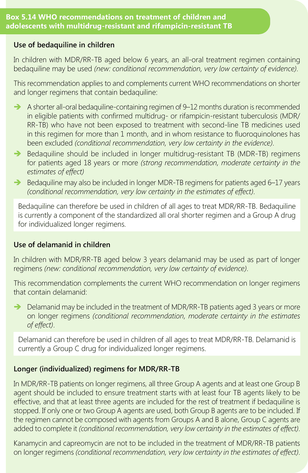 Box 5.14 WHO recommendations on treatment of children and adolescents with multidrug-resistant and rifampicin-resistant TB