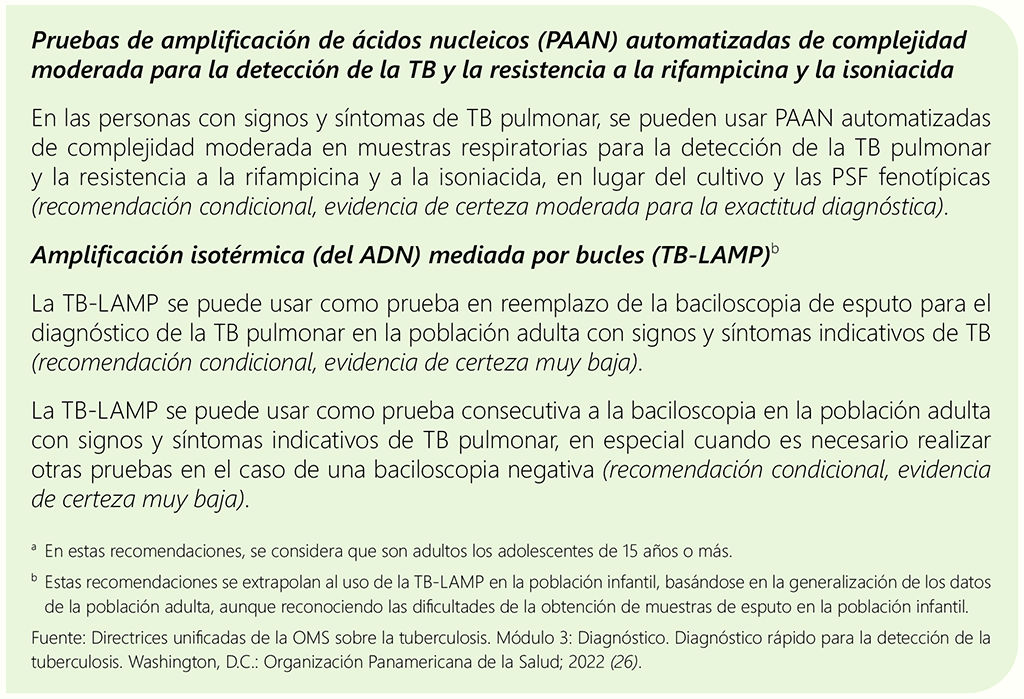 Box 4.3 WHO recommendations on use of rapid diagnostic tests in adults and children with signs and symptoms of pulmonary TB